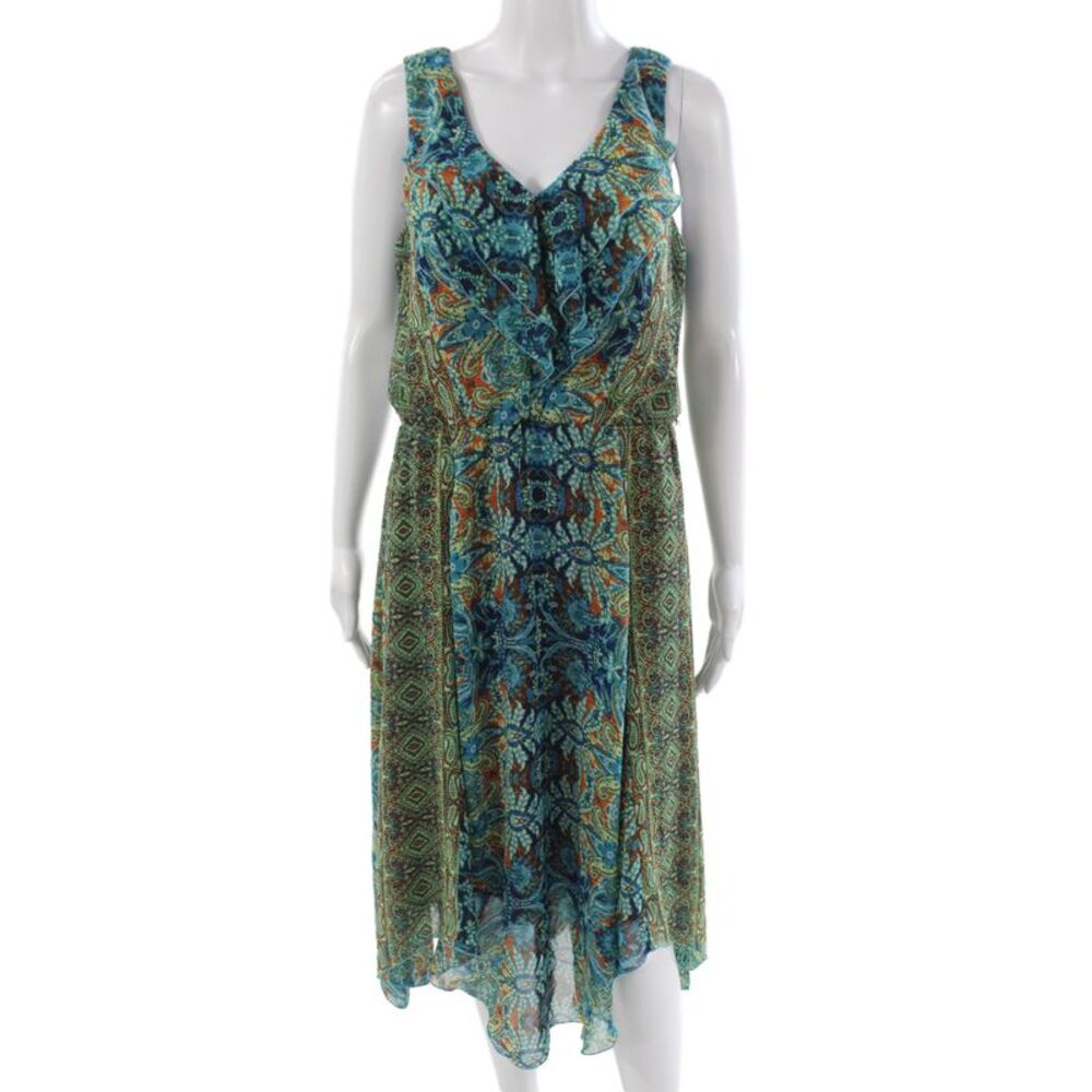 Rabbit Designs Women Blouson Bohemian Paisley V-Neck Midi Dress Multi Size 12
